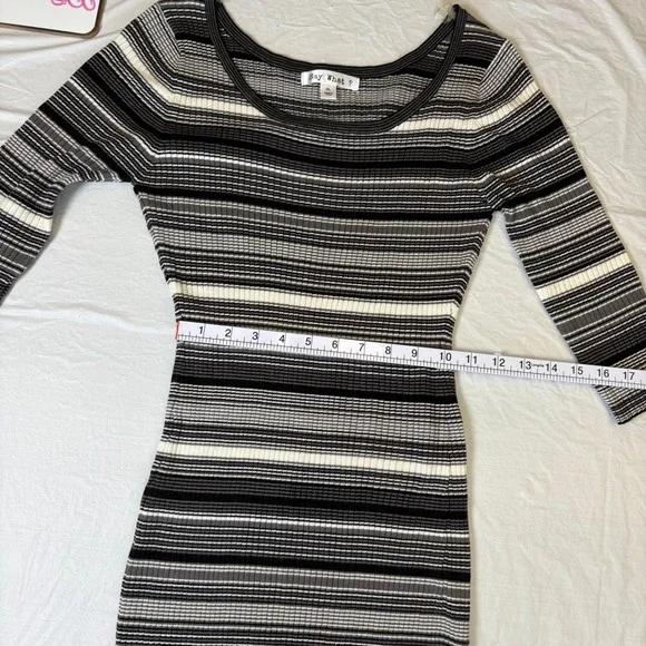 Say What? Womens XL Striped Ribbed Knit Bodycon Sweater Dress 3/4 Sleeve Grey - Picture 4 of 9